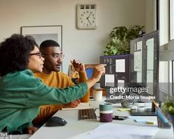 Hình ảnh về People discussing and pointing at a website on a laptop screen