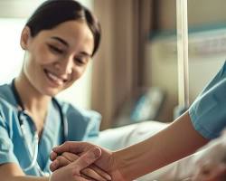 Hình ảnh về smiling and compassionate nurse assisting an elderly patient with care and empathy in a hospital setting