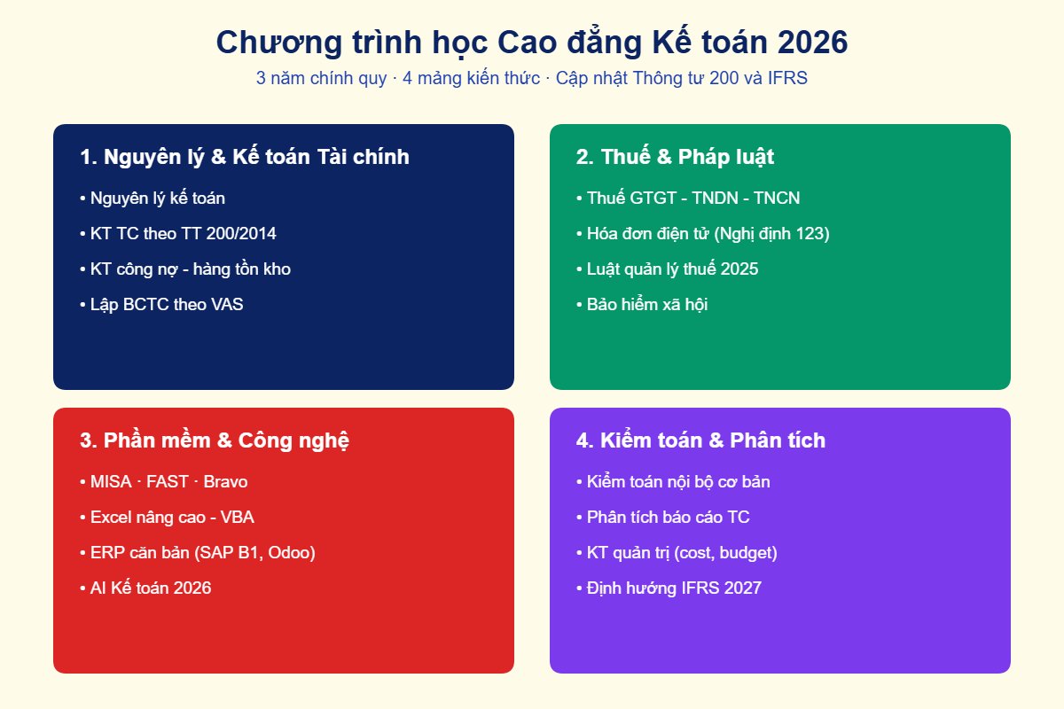 Chương trình học Cao đẳng Kế toán - 4 mảng kiến thức cập nhật 2026 thuế IFRS AI