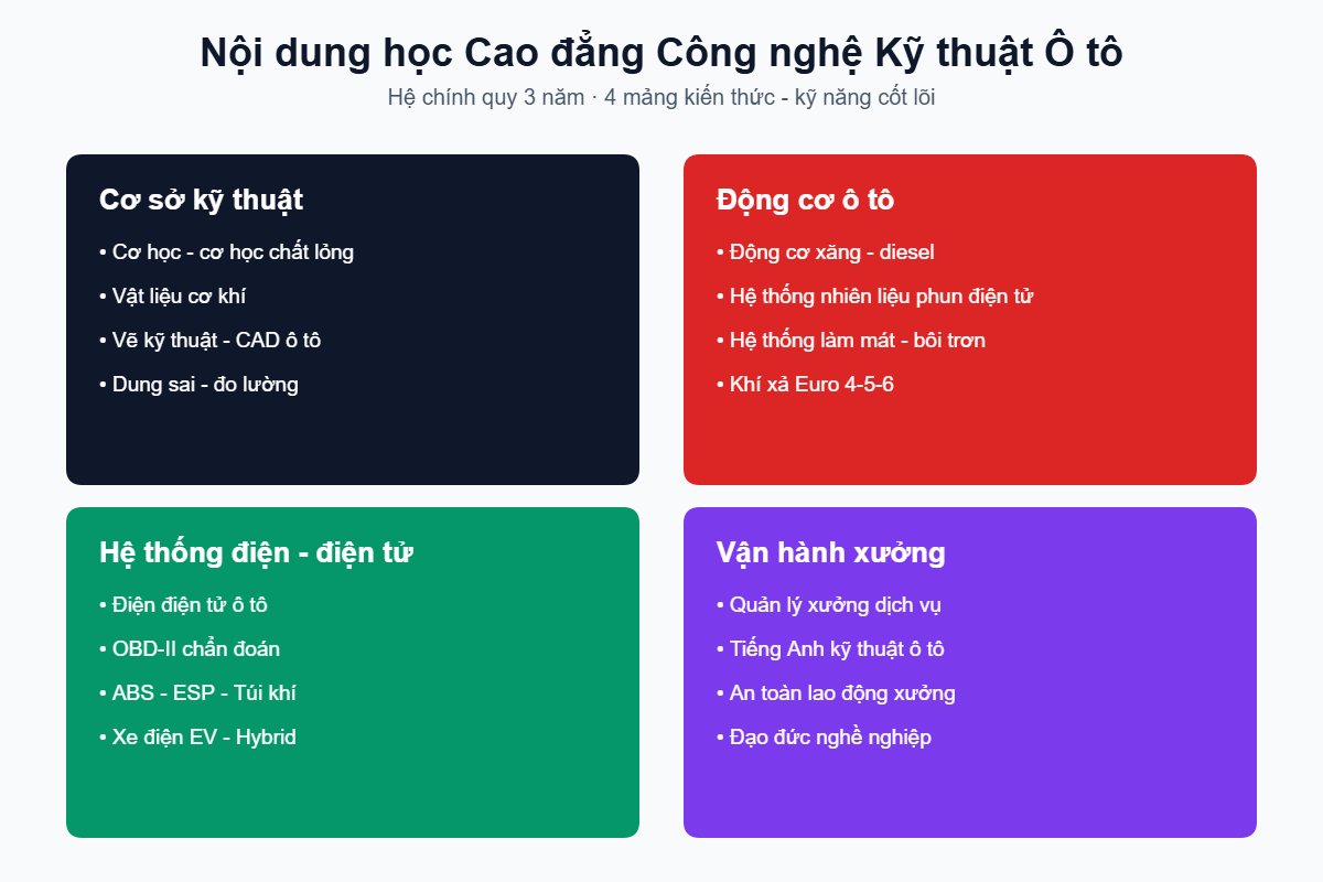 Nội dung học Cao đẳng Công nghệ Kỹ thuật Ô tô