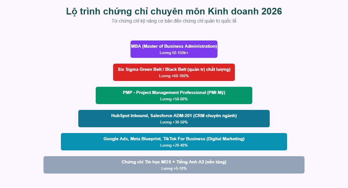 Lộ trình chứng chỉ Kinh doanh - Google Ads Meta TikTok HubSpot PMP Six Sigma MBA