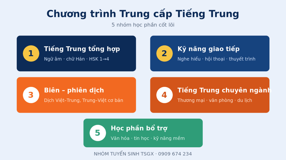 Chương trình đào tạo trung cấp tiếng Trung - các học phần và kỹ năng