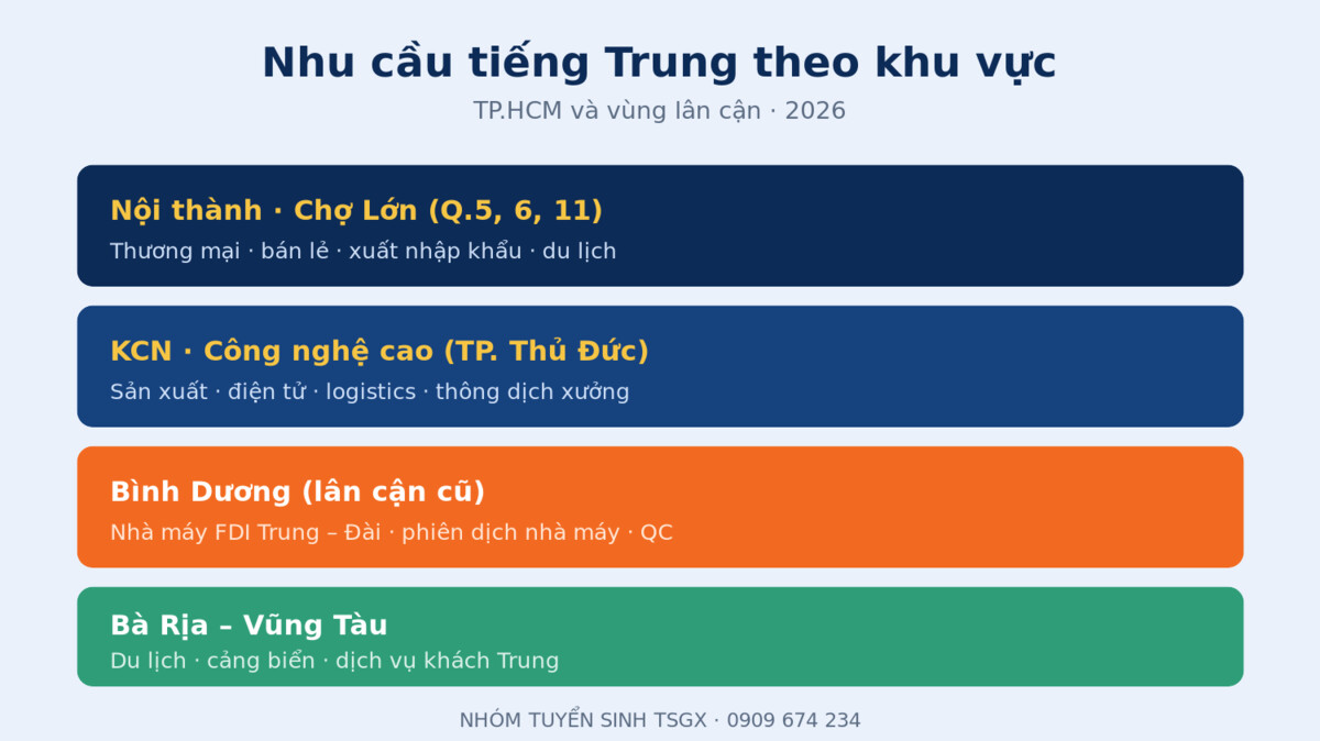 Nhu cầu nhân lực tiếng Trung theo khu vực TP.HCM và lân cận 2026