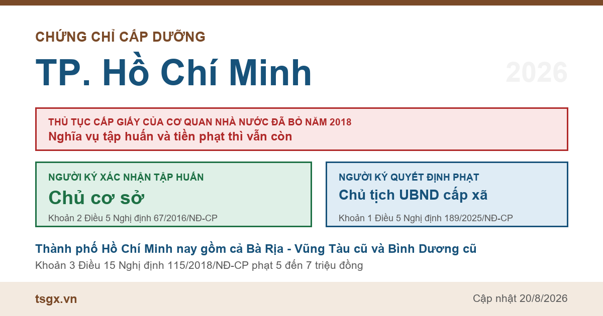 Chứng chỉ cấp dưỡng tại TP. Hồ Chí Minh năm 2026, ai ký giấy xác nhận tập huấn và ai ký quyết định xử phạt bếp ăn