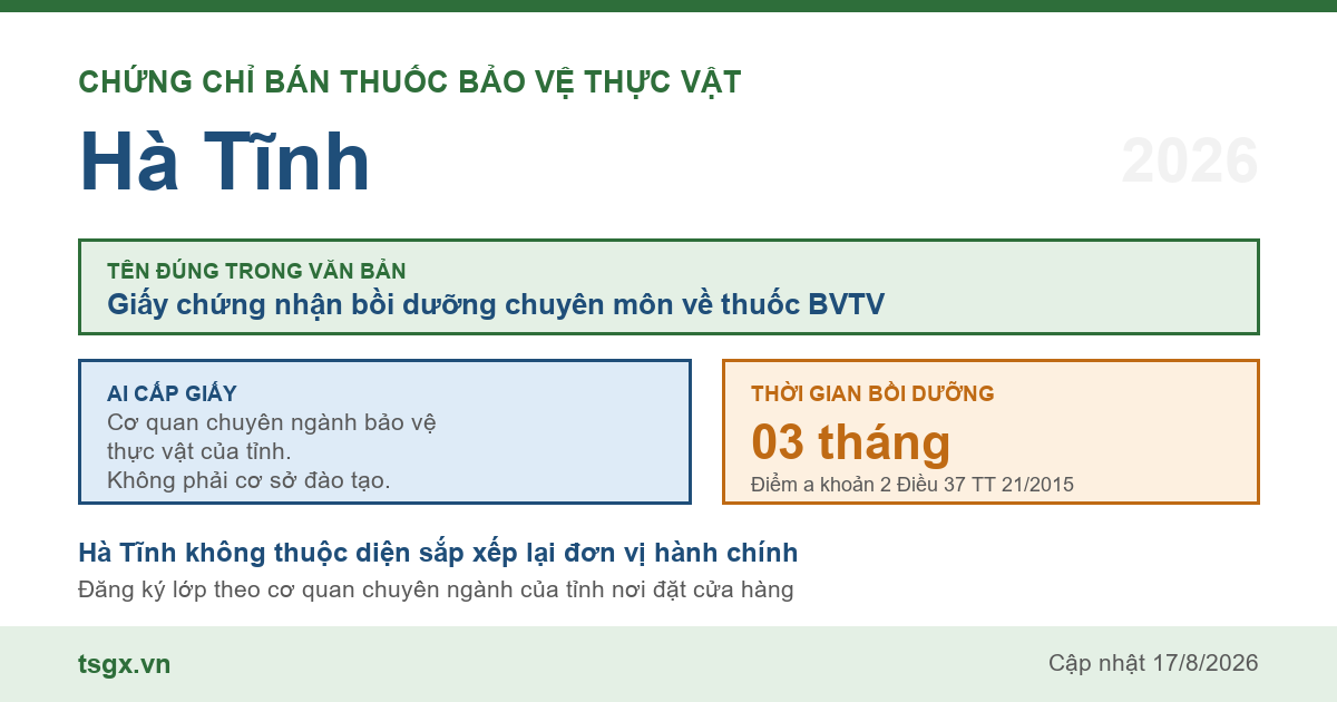 Quy định về chứng chỉ bán thuốc bảo vệ thực vật tại Hà Tĩnh năm 2026