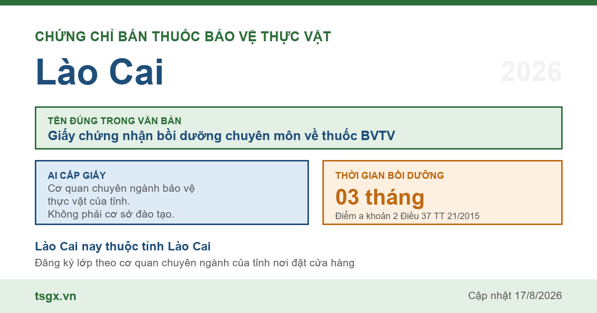 Quy định về chứng chỉ bán thuốc bảo vệ thực vật tại Lào Cai năm 2026