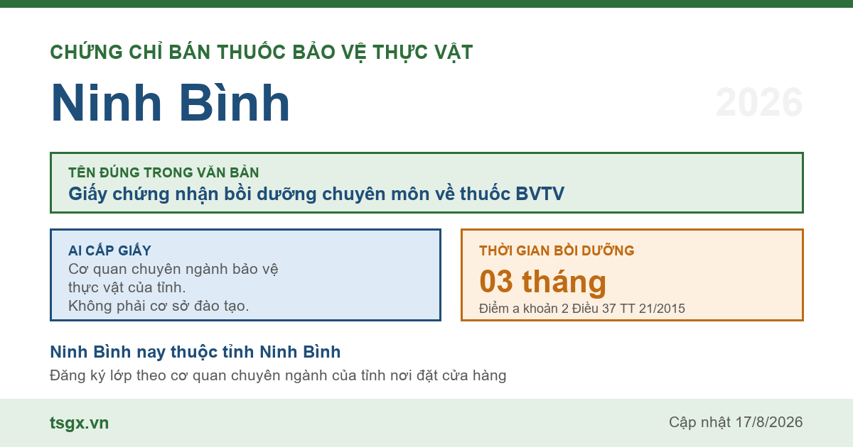 Quy định về chứng chỉ bán thuốc bảo vệ thực vật tại Ninh Bình năm 2026