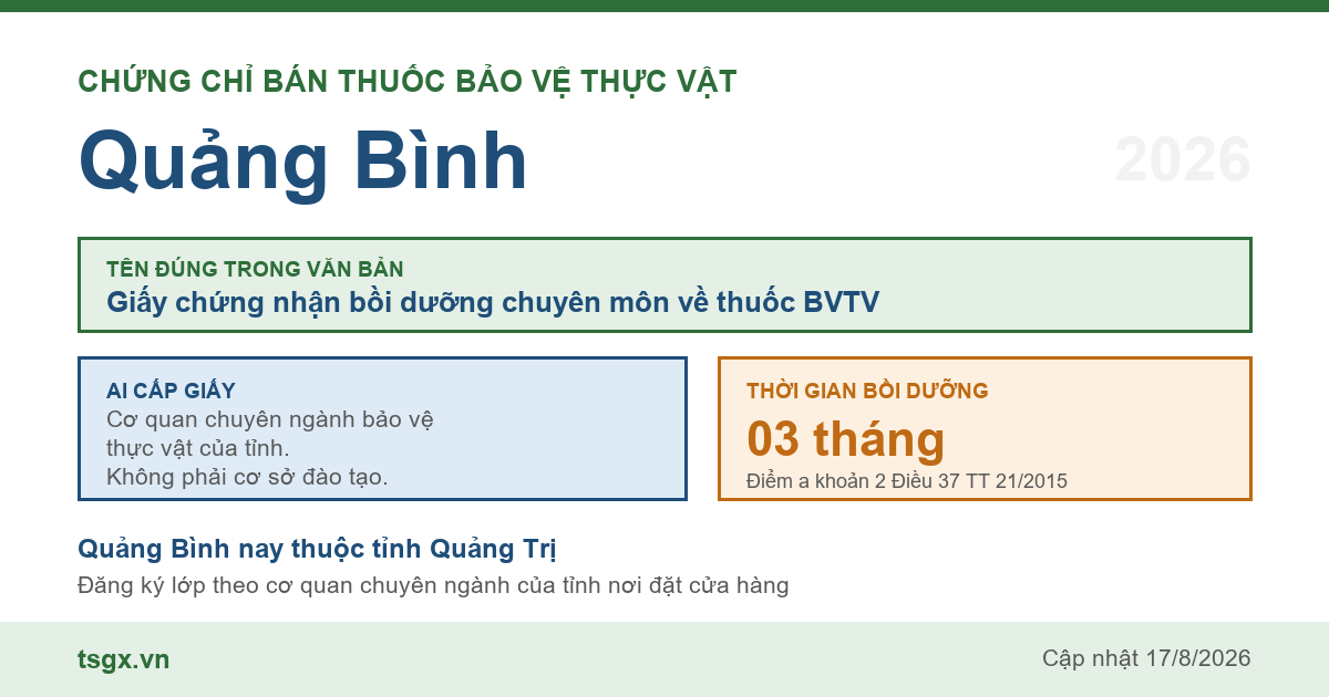 Quy định về chứng chỉ bán thuốc bảo vệ thực vật tại Quảng Bình năm 2026