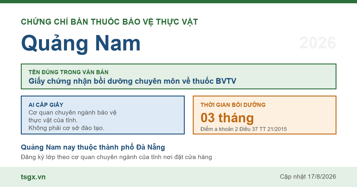 Quy định về chứng chỉ bán thuốc bảo vệ thực vật tại Quảng Nam năm 2026