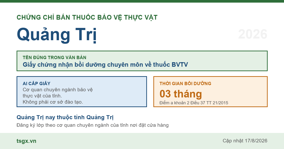 Quy định về chứng chỉ bán thuốc bảo vệ thực vật tại Quảng Trị năm 2026