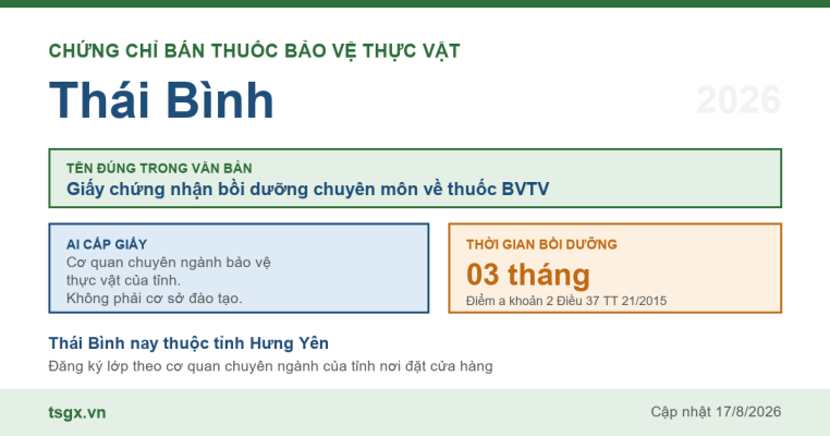 Quy định về chứng chỉ bán thuốc bảo vệ thực vật tại Thái Bình năm 2026