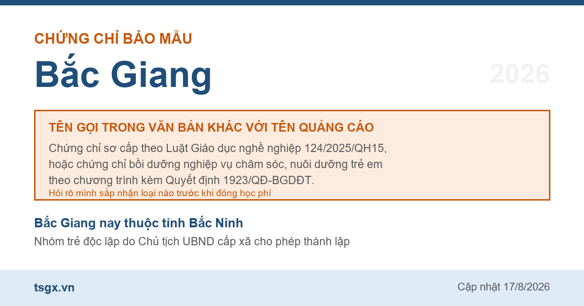 Hai loại chứng chỉ đứng sau tên gọi chứng chỉ bảo mẫu tại Bắc Giang năm 2026