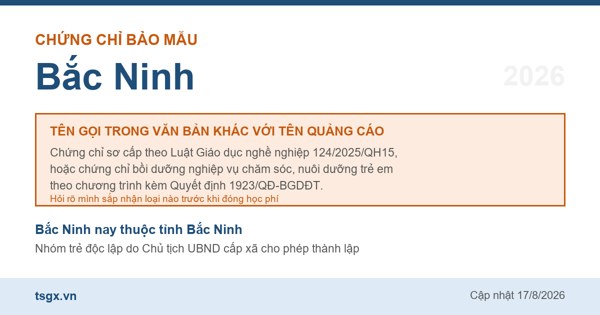 Hai loại chứng chỉ đứng sau tên gọi chứng chỉ bảo mẫu tại Bắc Ninh năm 2026