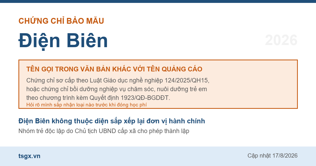 Hai loại chứng chỉ đứng sau tên gọi chứng chỉ bảo mẫu tại Điện Biên năm 2026