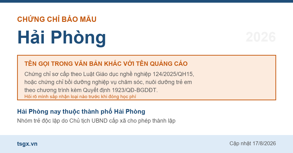 Hai loại chứng chỉ đứng sau tên gọi chứng chỉ bảo mẫu tại Hải Phòng năm 2026