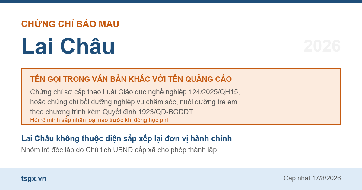 Hai loại chứng chỉ đứng sau tên gọi chứng chỉ bảo mẫu tại Lai Châu năm 2026