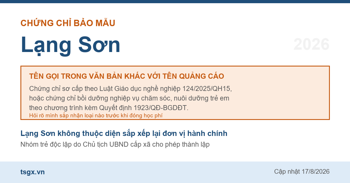 Hai loại chứng chỉ đứng sau tên gọi chứng chỉ bảo mẫu tại Lạng Sơn năm 2026