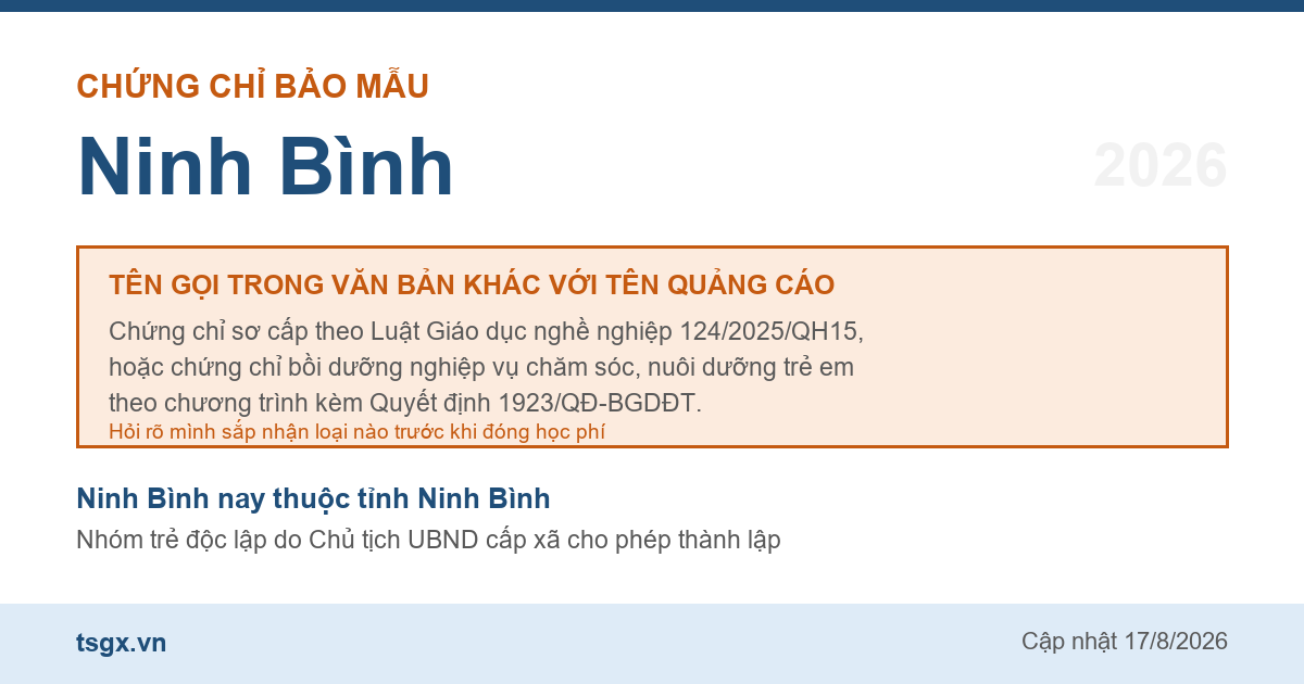 Hai loại chứng chỉ đứng sau tên gọi chứng chỉ bảo mẫu tại Ninh Bình năm 2026