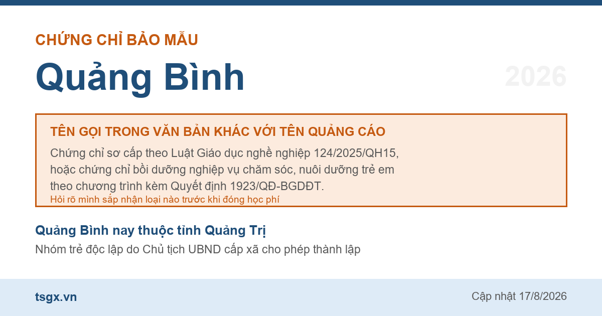 Hai loại chứng chỉ đứng sau tên gọi chứng chỉ bảo mẫu tại Quảng Bình năm 2026