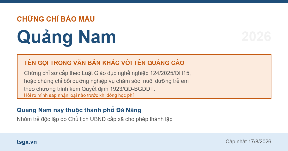 Hai loại chứng chỉ đứng sau tên gọi chứng chỉ bảo mẫu tại Quảng Nam năm 2026