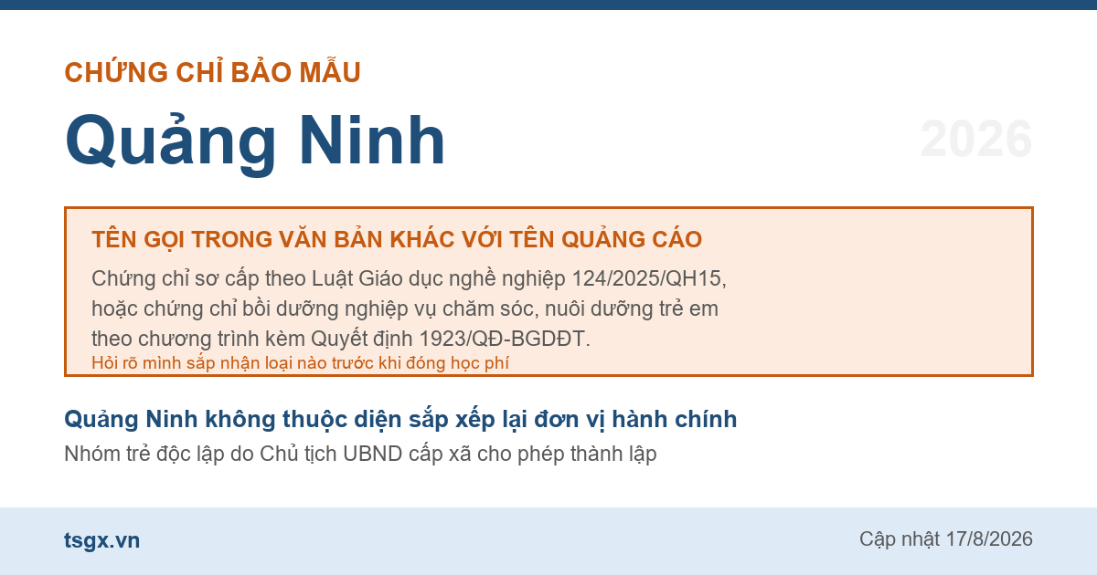 Hai loại chứng chỉ đứng sau tên gọi chứng chỉ bảo mẫu tại Quảng Ninh năm 2026