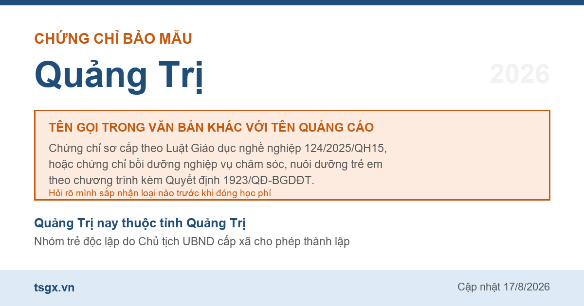 Hai loại chứng chỉ đứng sau tên gọi chứng chỉ bảo mẫu tại Quảng Trị năm 2026