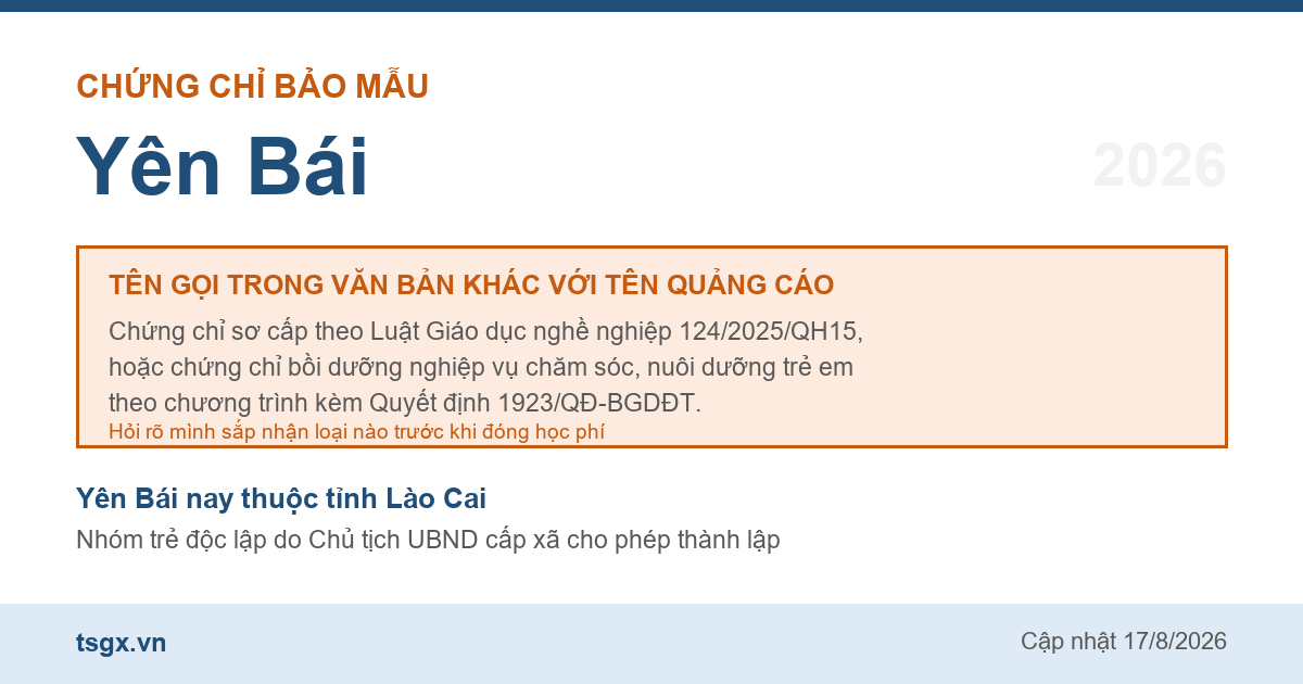 Hai loại chứng chỉ đứng sau tên gọi chứng chỉ bảo mẫu tại Yên Bái năm 2026
