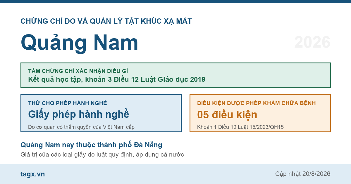 Quy định về chứng chỉ đo và quản lý tật khúc xạ mắt tại Quảng Nam năm 2026