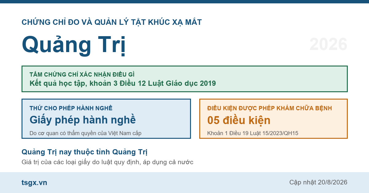 Quy định về chứng chỉ đo và quản lý tật khúc xạ mắt tại Quảng Trị năm 2026