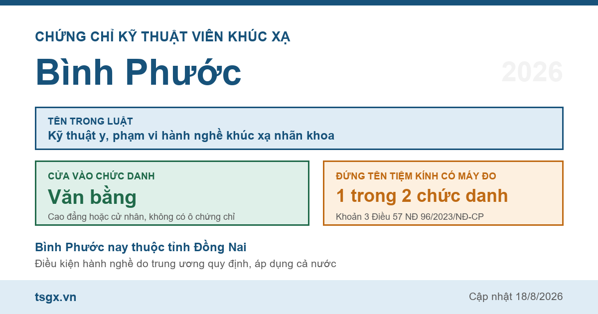 Quy định về chứng chỉ kỹ thuật viên khúc xạ tại Bình Phước năm 2026
