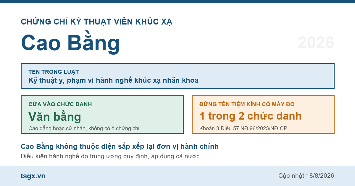 Quy định về chứng chỉ kỹ thuật viên khúc xạ tại Cao Bằng năm 2026