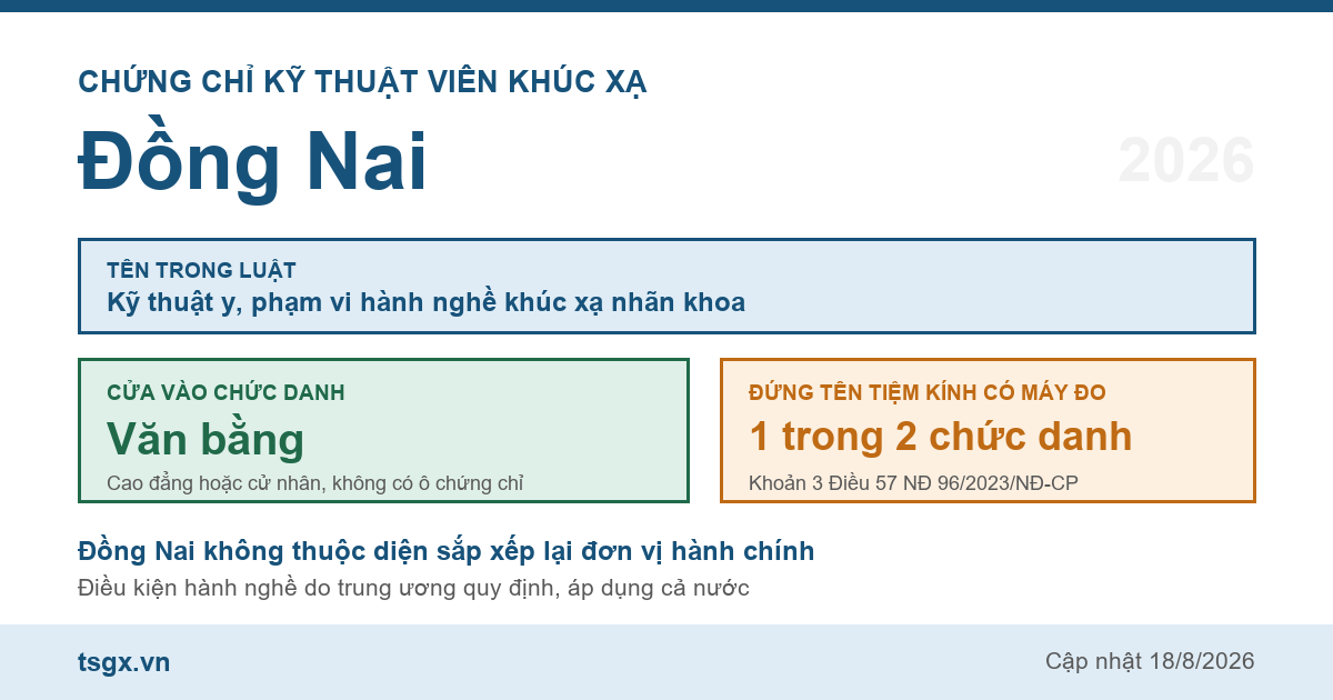 Quy định về chứng chỉ kỹ thuật viên khúc xạ tại Đồng Nai năm 2026