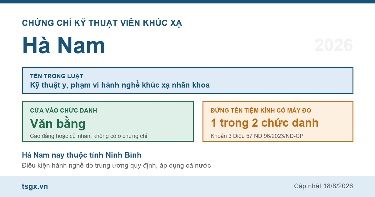 Quy định về chứng chỉ kỹ thuật viên khúc xạ tại Hà Nam năm 2026
