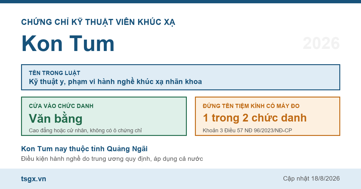Quy định về chứng chỉ kỹ thuật viên khúc xạ tại Kon Tum năm 2026