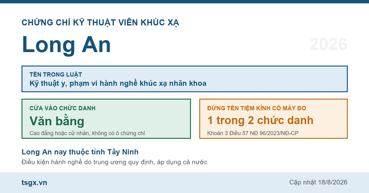 Quy định về chứng chỉ kỹ thuật viên khúc xạ tại Long An năm 2026