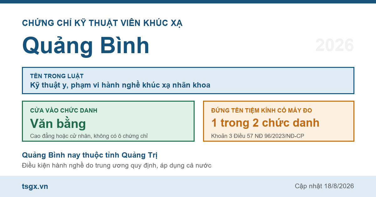 Quy định về chứng chỉ kỹ thuật viên khúc xạ tại Quảng Bình năm 2026