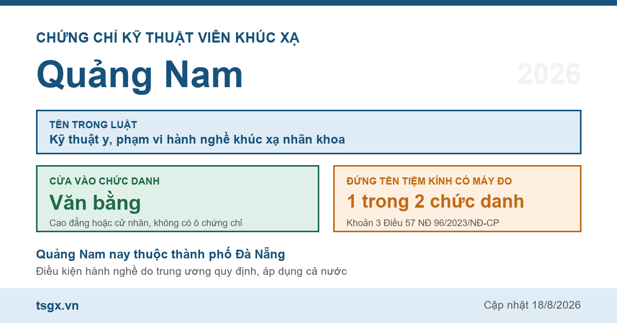 Quy định về chứng chỉ kỹ thuật viên khúc xạ tại Quảng Nam năm 2026