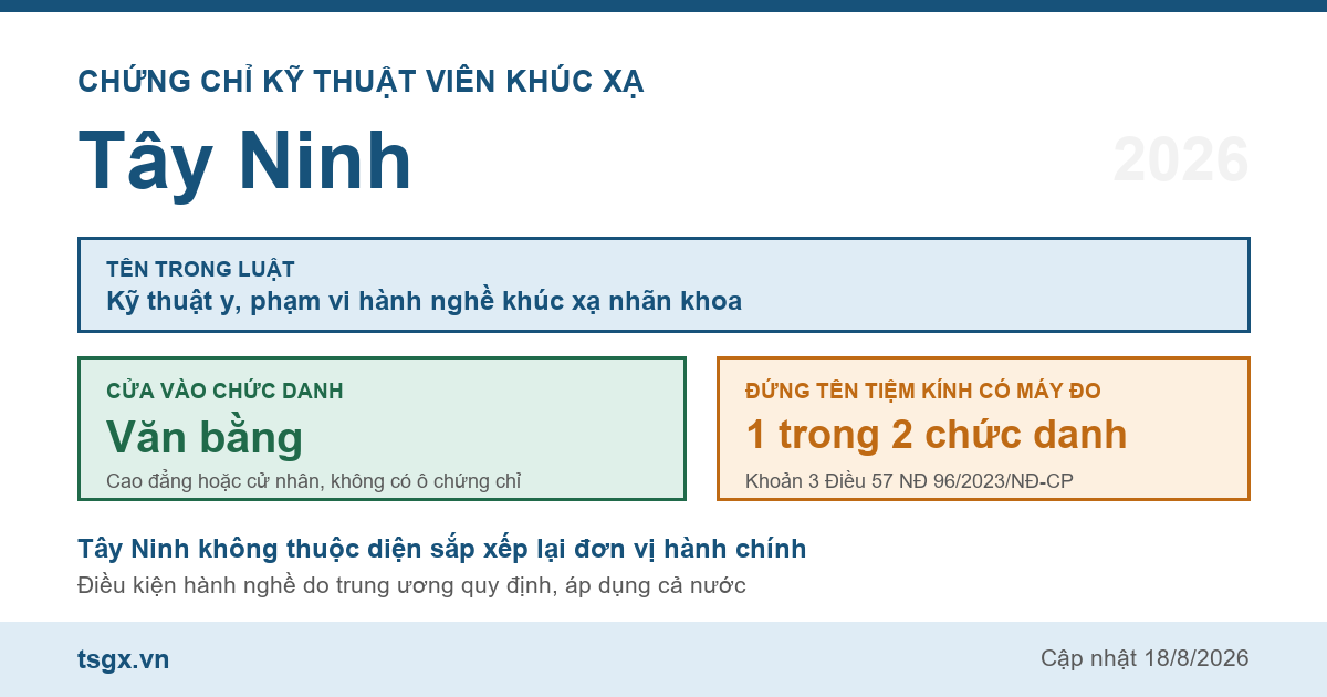Quy định về chứng chỉ kỹ thuật viên khúc xạ tại Tây Ninh năm 2026