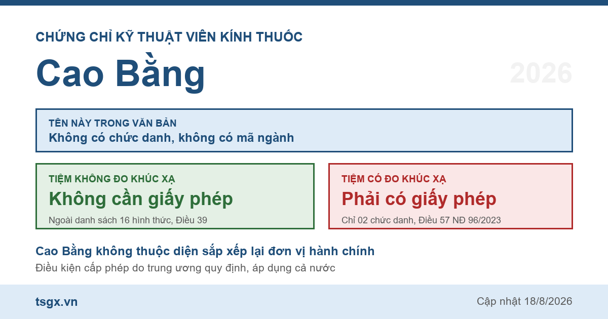 Quy định về chứng chỉ kỹ thuật viên kính thuốc tại Cao Bằng năm 2026