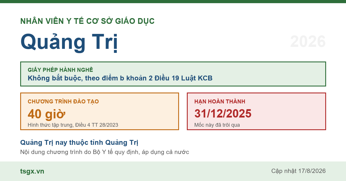 Quy định về nhân viên y tế cơ sở giáo dục tại Quảng Trị năm 2026