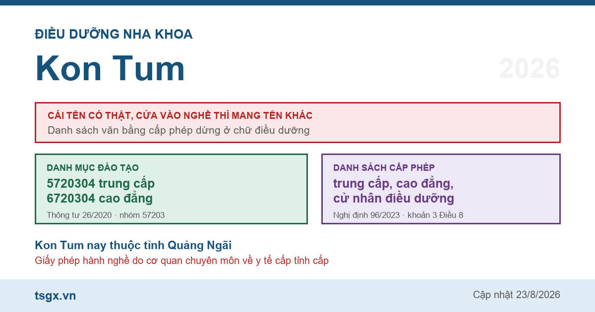 Chứng chỉ điều dưỡng nha khoa tại Kon Tum năm 2026