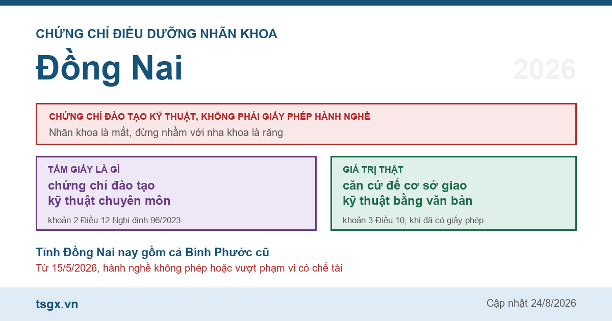Chứng chỉ điều dưỡng nhãn khoa tại Đồng Nai năm 2026