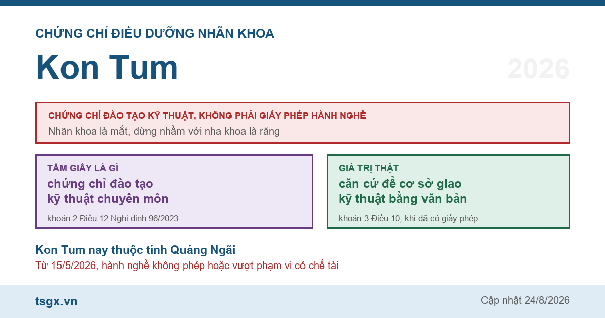 Chứng chỉ điều dưỡng nhãn khoa tại Kon Tum năm 2026