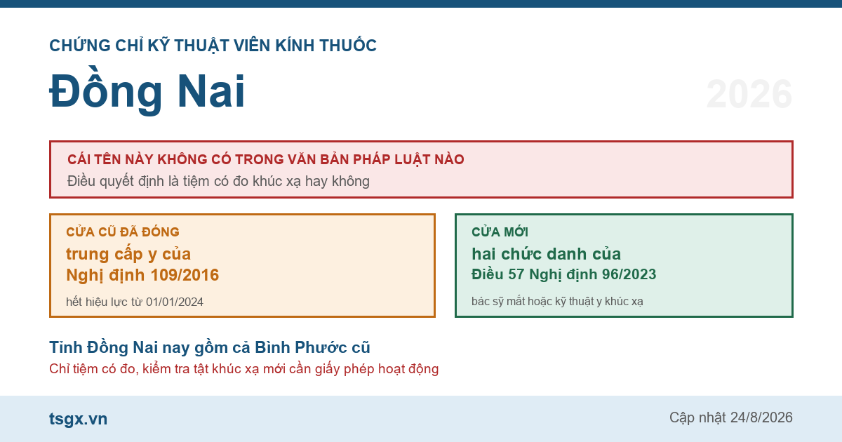 Chứng chỉ kỹ thuật viên kính thuốc tại Đồng Nai năm 2026