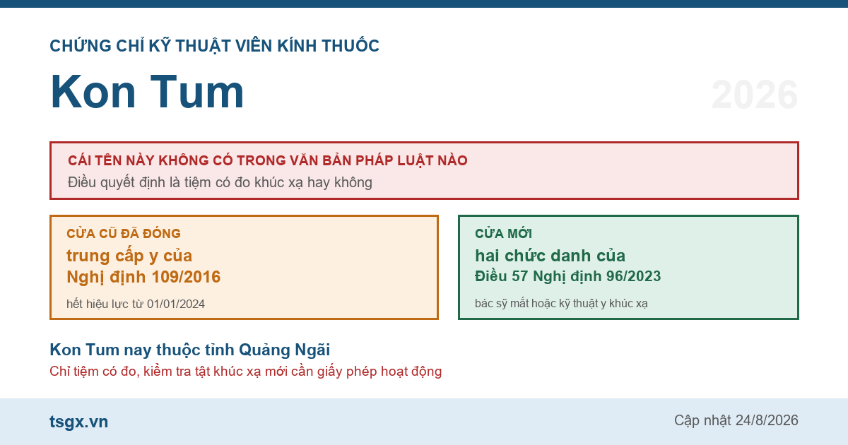 Chứng chỉ kỹ thuật viên kính thuốc tại Kon Tum năm 2026