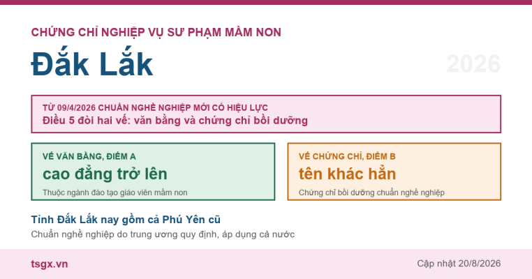 Chứng chỉ Nghiệp vụ Sư phạm Mầm non tại Đắk Lắk năm 2026, chuẩn nghề nghiệp giáo viên mầm non