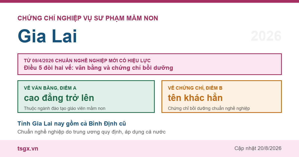 Chứng chỉ Nghiệp vụ Sư phạm Mầm non tại Gia Lai năm 2026, chuẩn nghề nghiệp giáo viên mầm non
