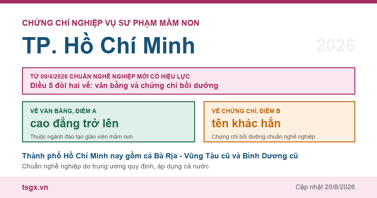 Chứng chỉ Nghiệp vụ Sư phạm Mầm non tại TP. Hồ Chí Minh năm 2026, chuẩn nghề nghiệp giáo viên mầm non
