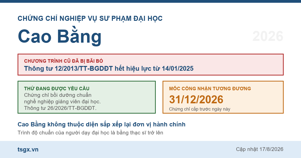 Quy định về chứng chỉ nghiệp vụ sư phạm đại học tại Cao Bằng năm 2026
