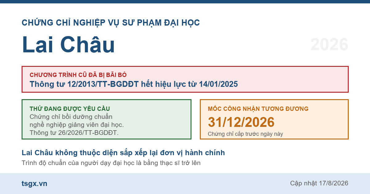 Quy định về chứng chỉ nghiệp vụ sư phạm đại học tại Lai Châu năm 2026